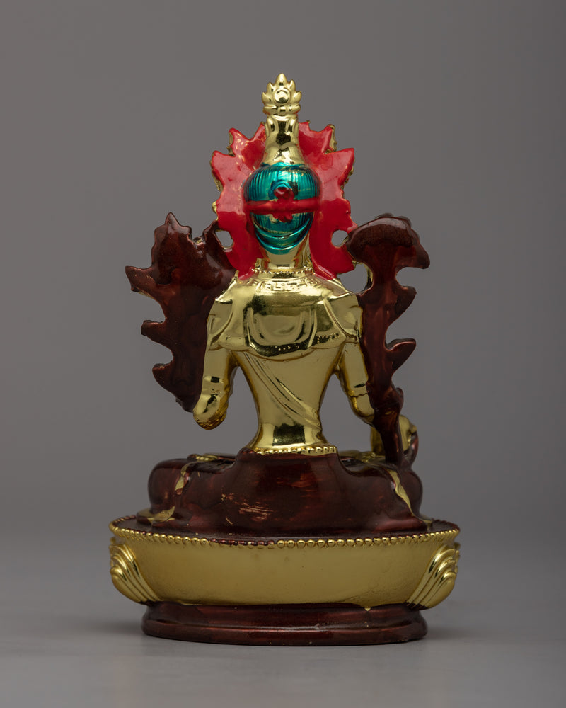 Handcrafted Green Tara Puja Statue | Buddhist Gold Plated Sculpture