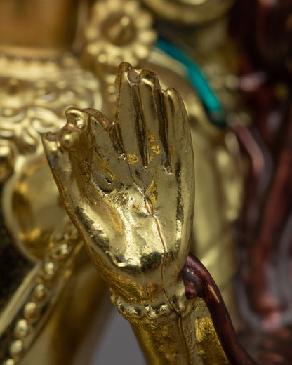 Handcrafted Green Tara Puja Statue | Buddhist Gold Plated Sculpture