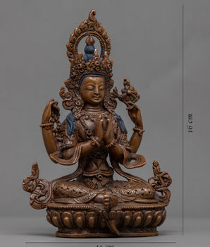 Oxidized Copper Statue For Short Chenrezig Practice | Tibetan Himalayan Bodhisattva Statue