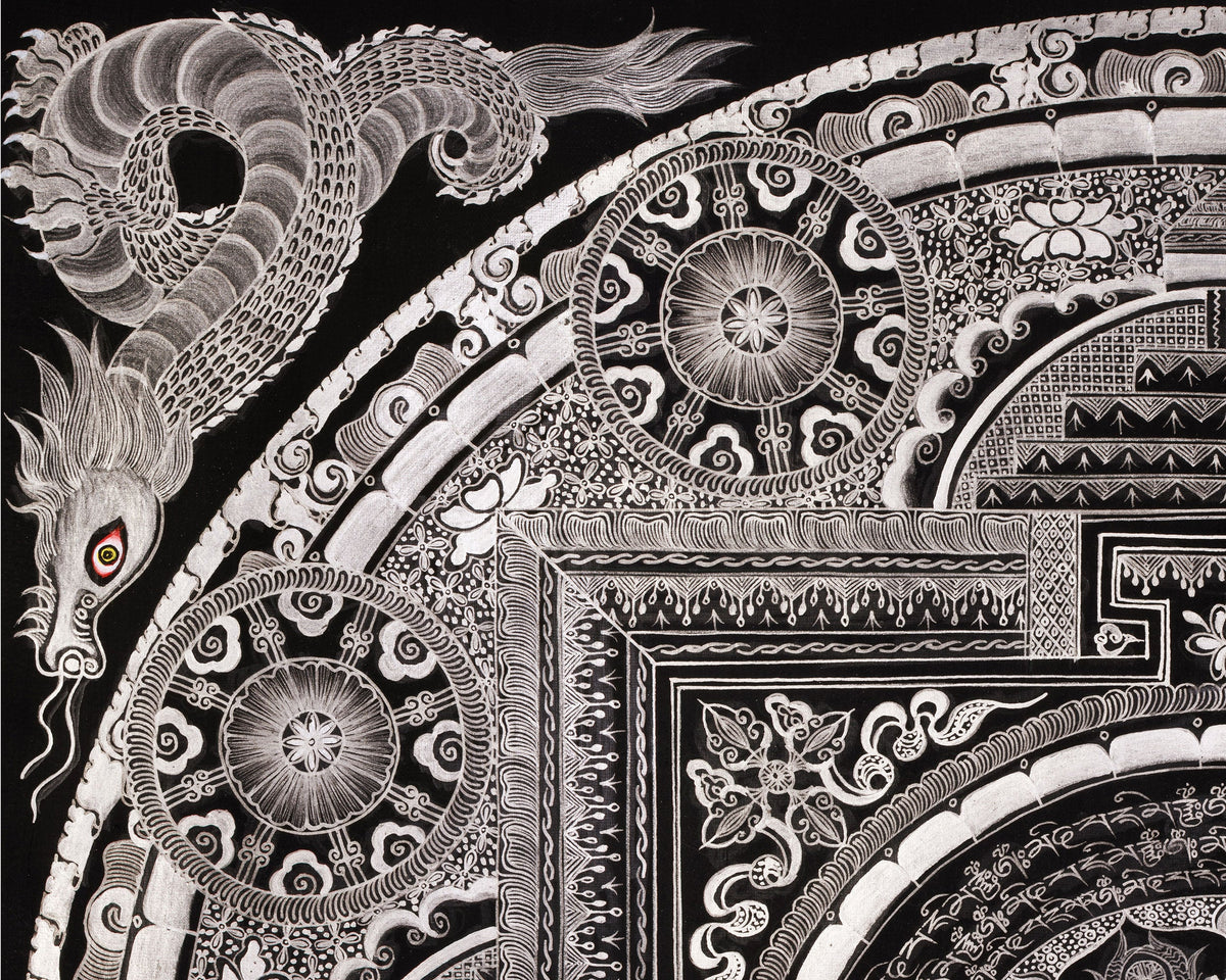 Eight Auspicious Symbol Mantra Mandala | Giclée Cavans Print | Monochromatic Artwork