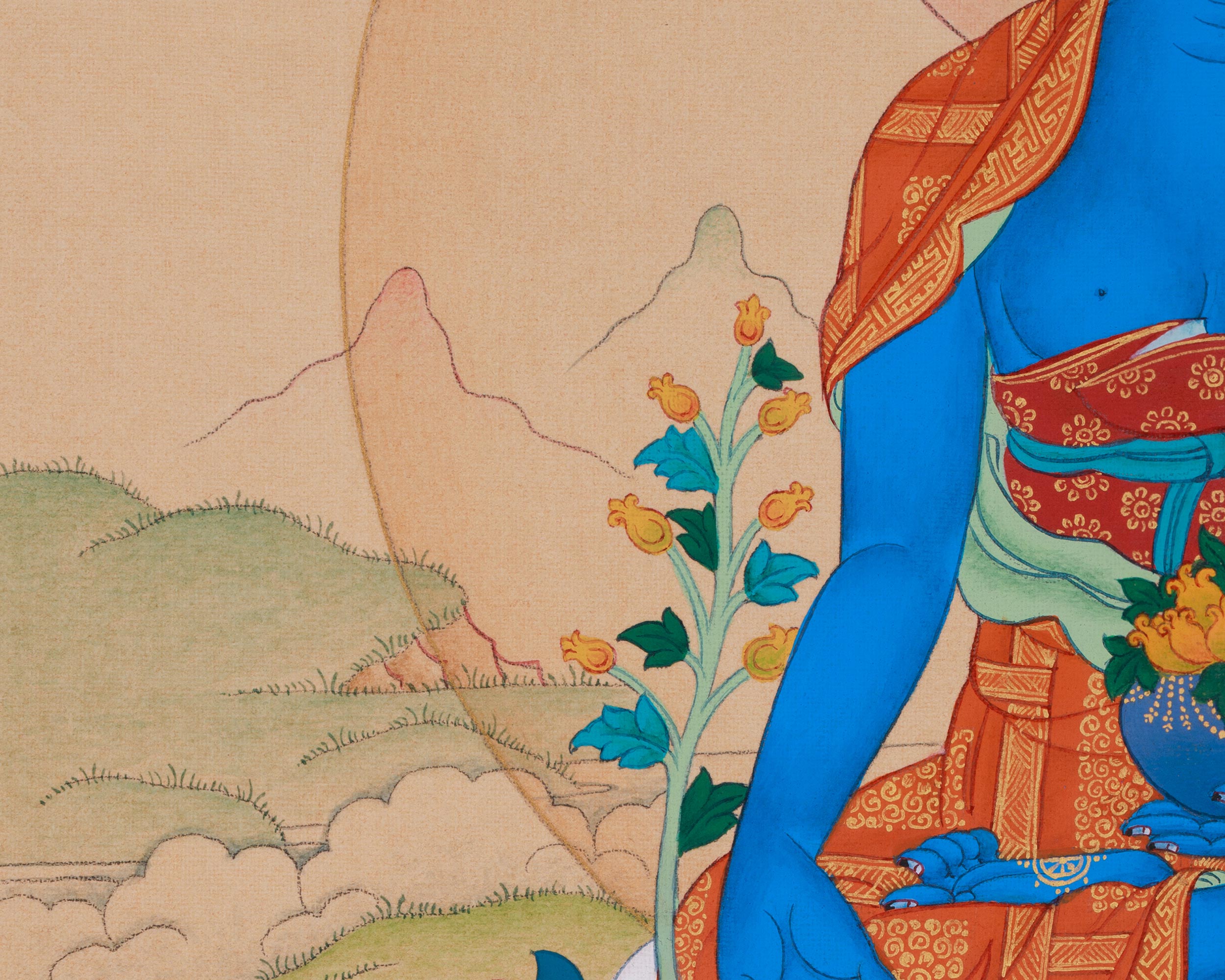 33cm Blue Healing Buddha, Bhaisajyaguru Thangka | Supreme Healer