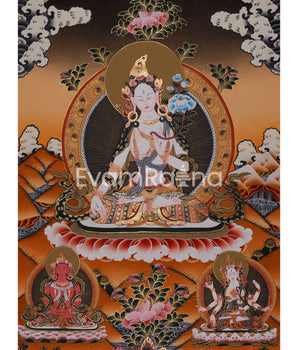 Traditionally Hand-Painted White Tara, Shakyamuni Buddha