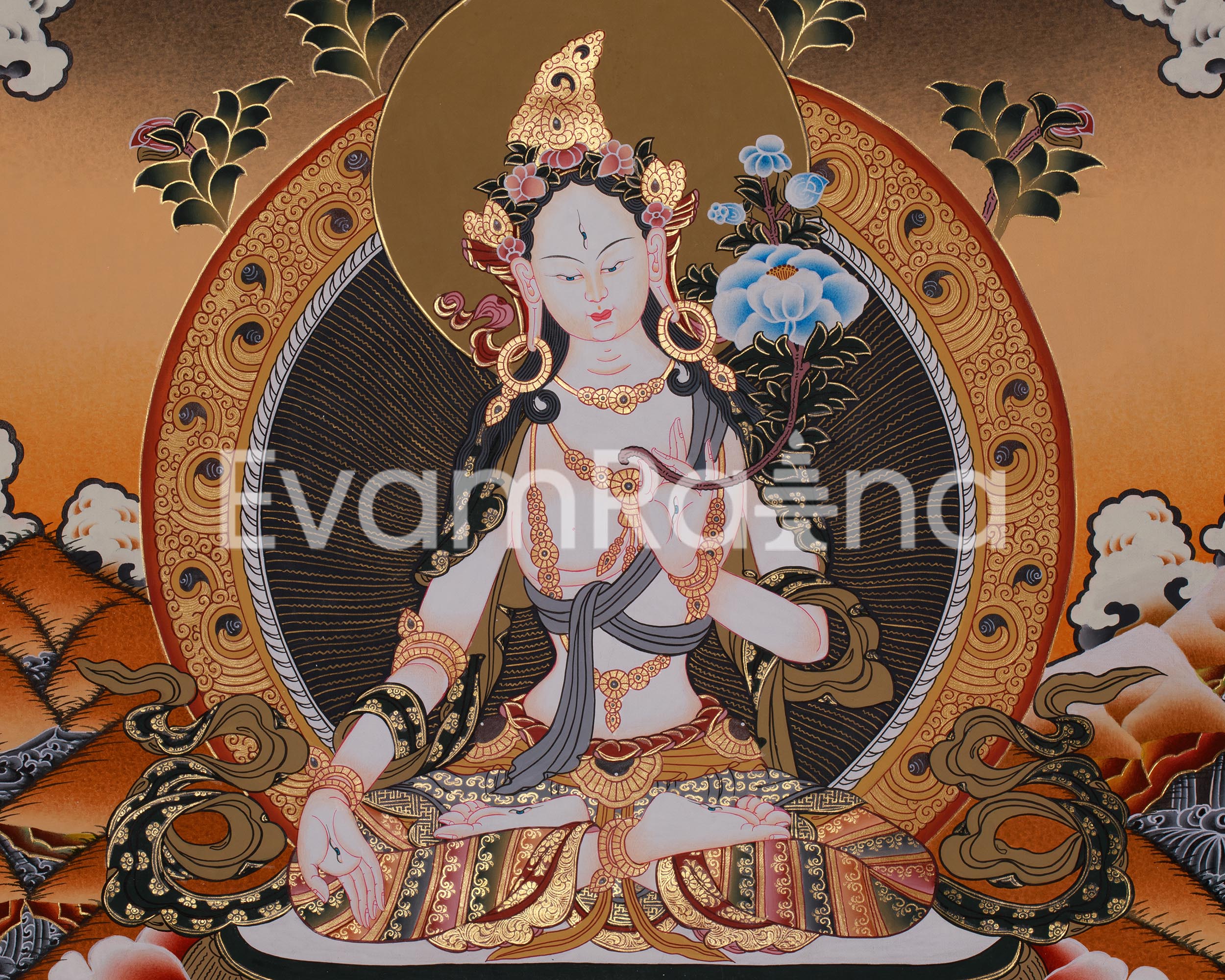 Traditionally Hand-Painted White Tara, Shakyamuni Buddha | Religious Gifts