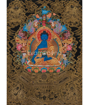 Golden Presence of Bhaishajyaguru, Medicine Buddha | Giclee Canvas Print