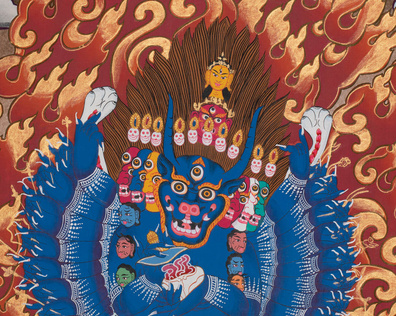 Yamantaka Yidam Thangka Painting Art | Vajrabhairava Heruka Canvas Art