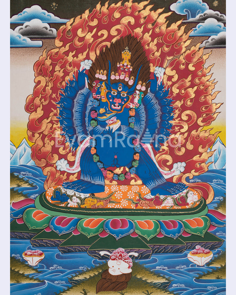 Yamantaka Yidam Thangka Painting Art | Vajrabhairava Heruka Canvas Art