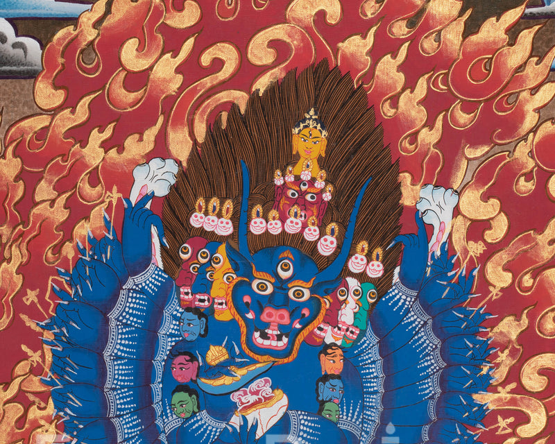 Yamantaka Yidam Thangka Painting Art | Vajrabhairava Heruka Canvas Art