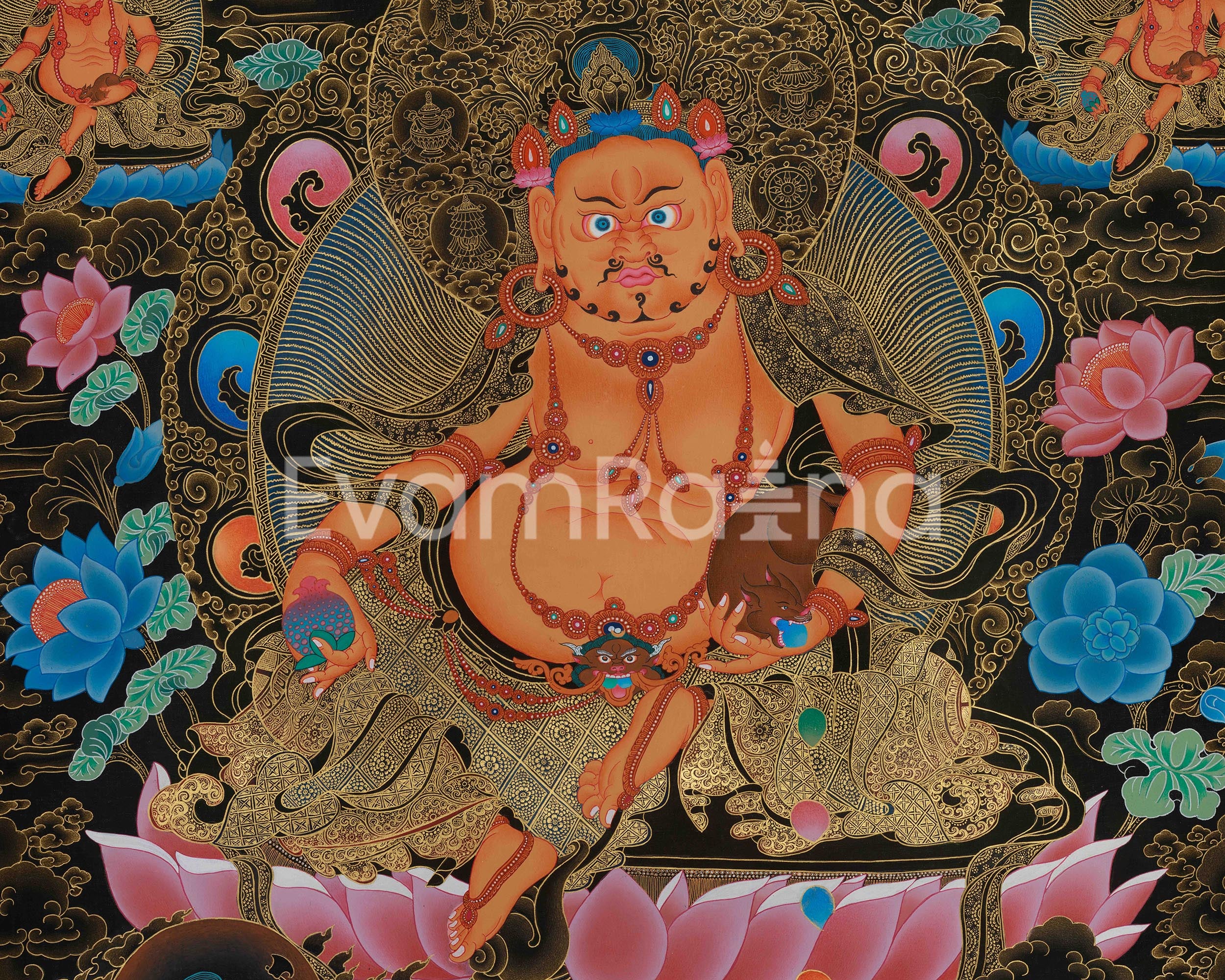 Wealth Deity, Dzambhala Thangka Print | Giclee Canvas Art of Prosperity and Protection