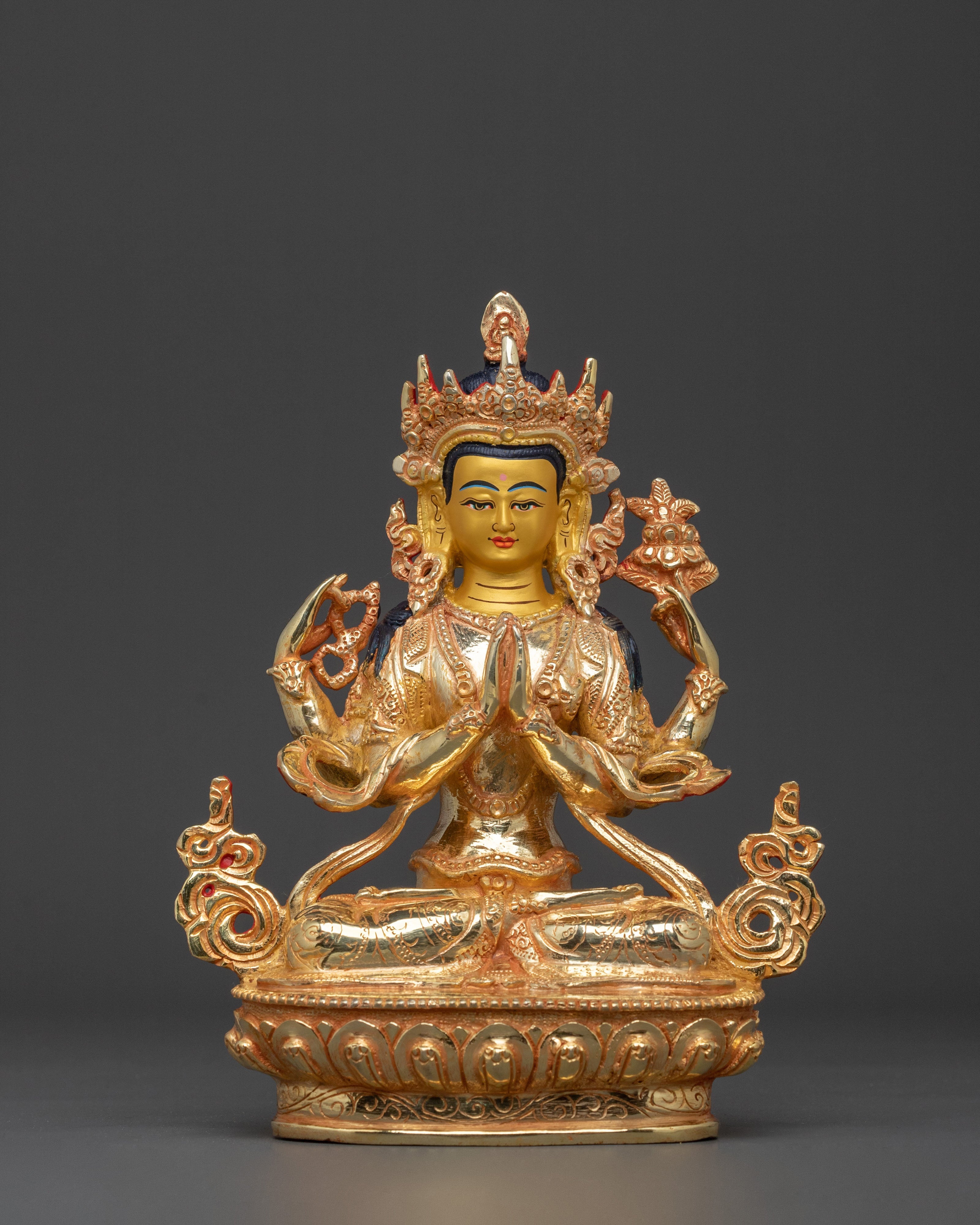 Hand Carved Chenrezig Copper Statue