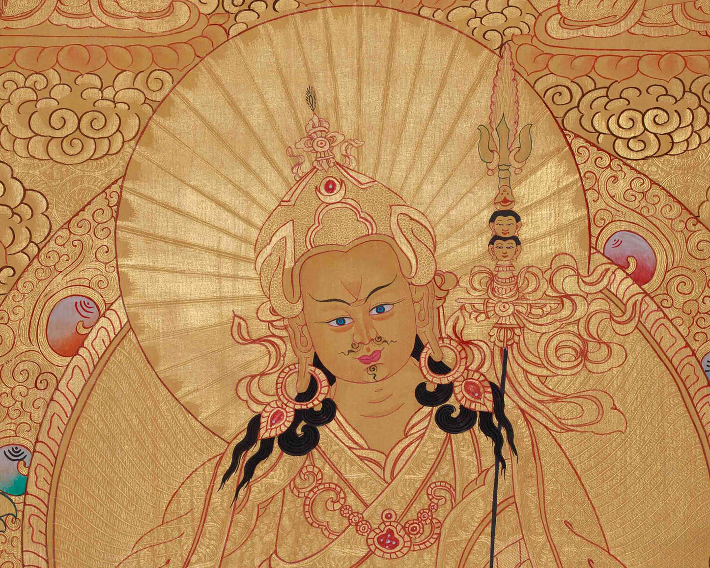 Full Gold Guru Rinpoche Thangka Painting | Hand-Painted Tibetan Buddhist Arts