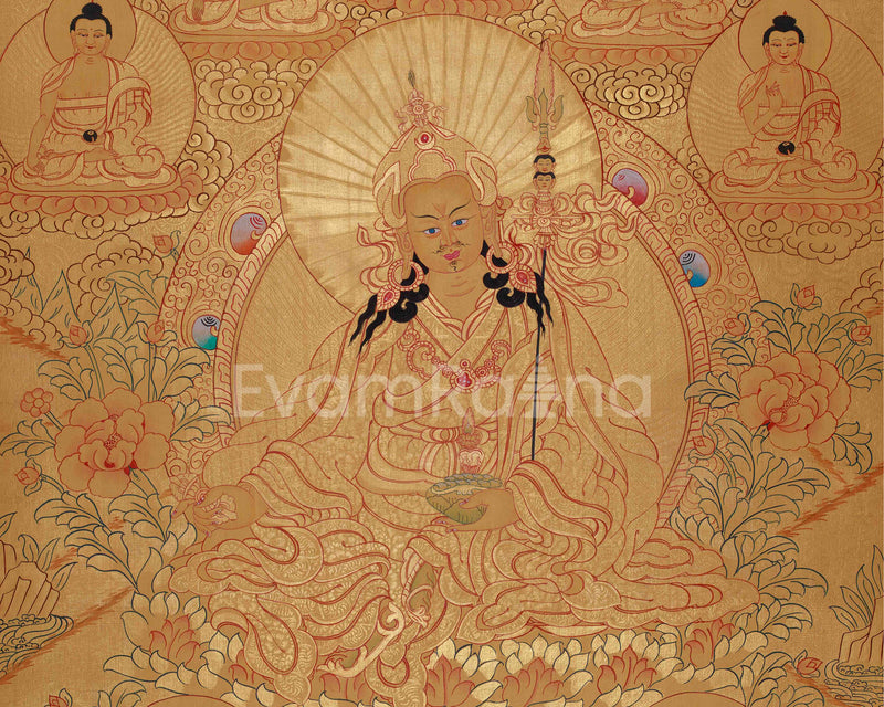 Full Gold Guru Rinpoche Thangka Painting | Hand-Painted Tibetan Buddhist Arts