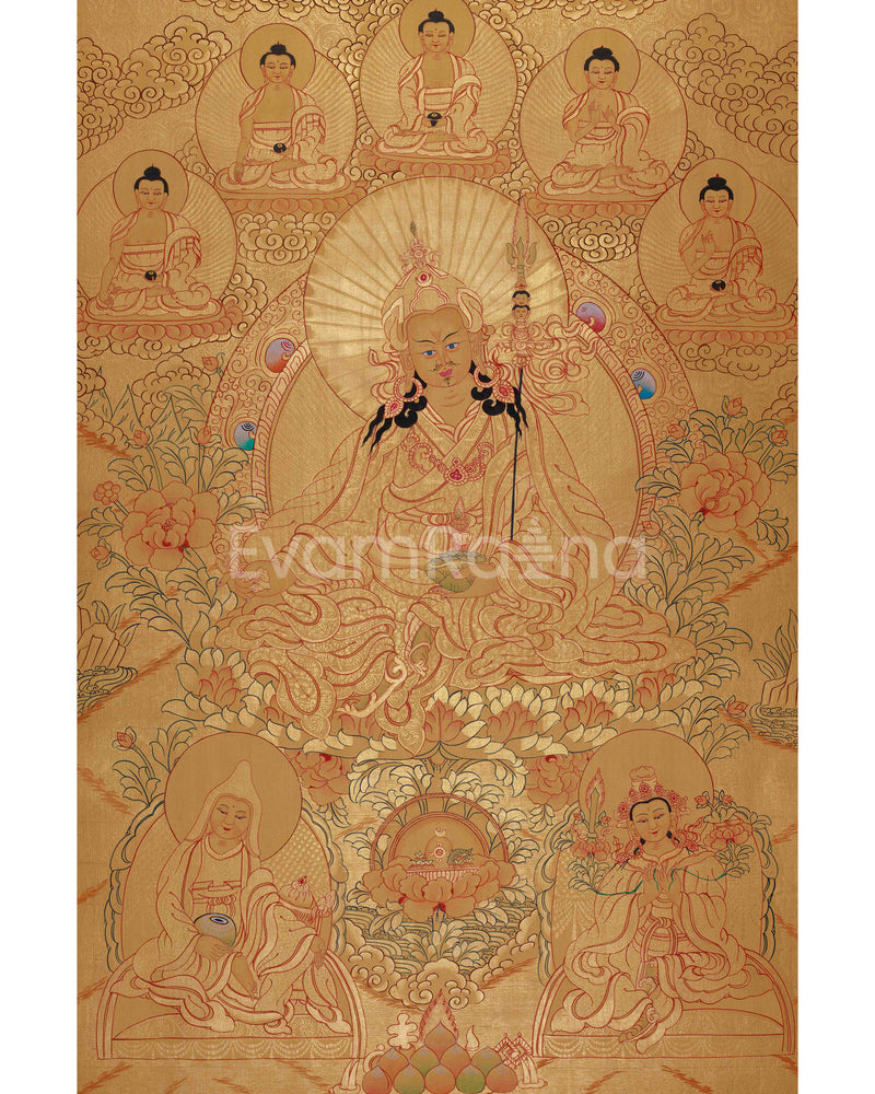 Full Gold Guru Rinpoche Thangka Painting | Hand-Painted Tibetan Buddhist Arts