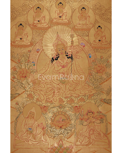 Full Gold Guru Rinpoche Thangka Painting | Hand-Painted Tibetan Buddhist Arts