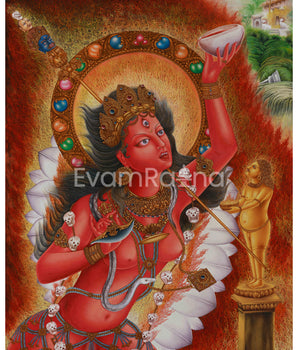 Female Buddha, Vajrayogini Thangka Print | Fierce Wisdom in Giclée Cotton Canvas