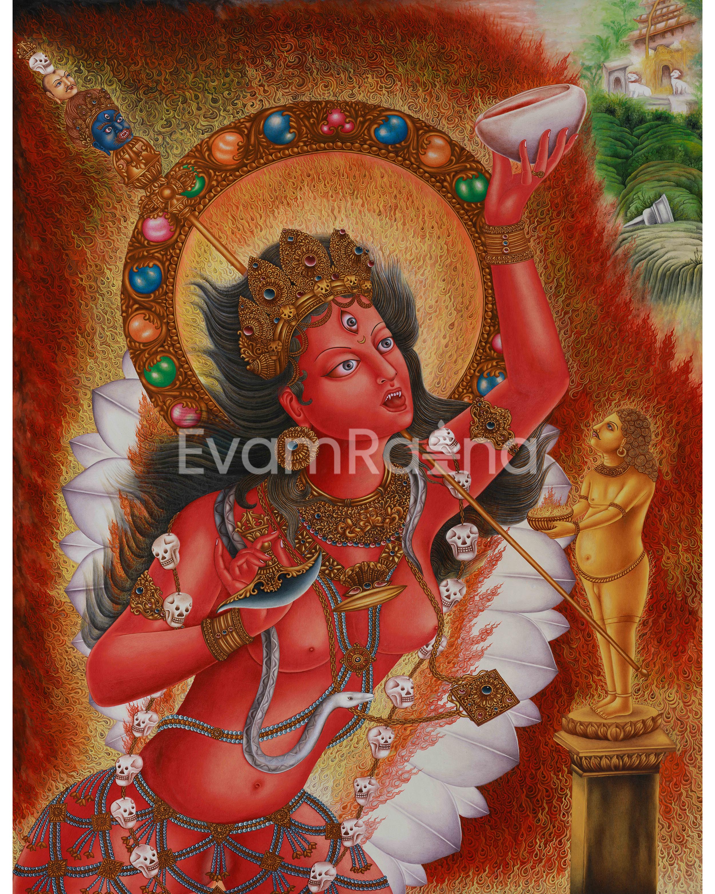 Female Buddha, Vajrayogini Thangka Print | Fierce Wisdom in Giclée Cotton Canvas
