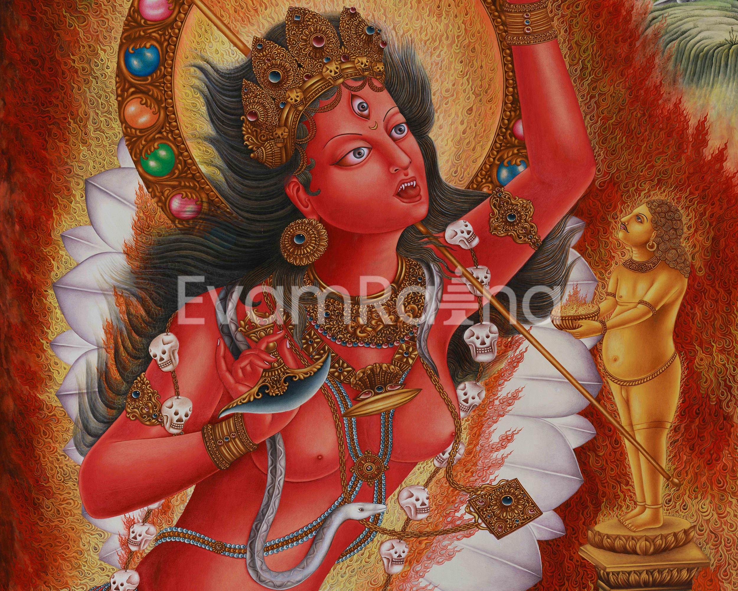 Female Buddha, Vajrayogini Thangka Print | Fierce Wisdom in Giclée Cotton Canvas
