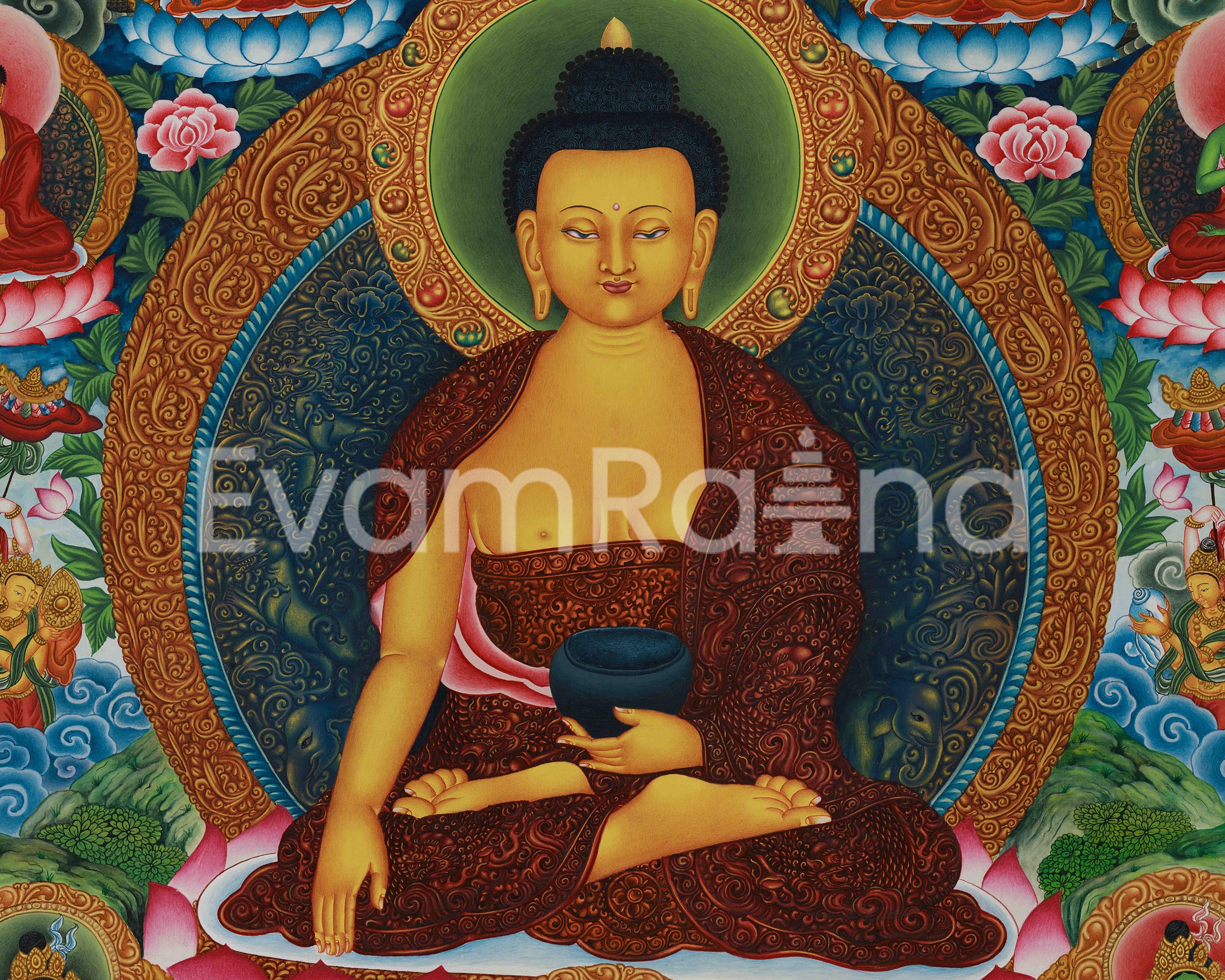 Gotama Buddha Thangka Print | Assembly of Enlightened Deities