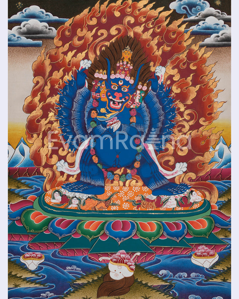 Yamantaka Yidam Thangka Painting Art | Vajrabhairava Heruka Canvas Art