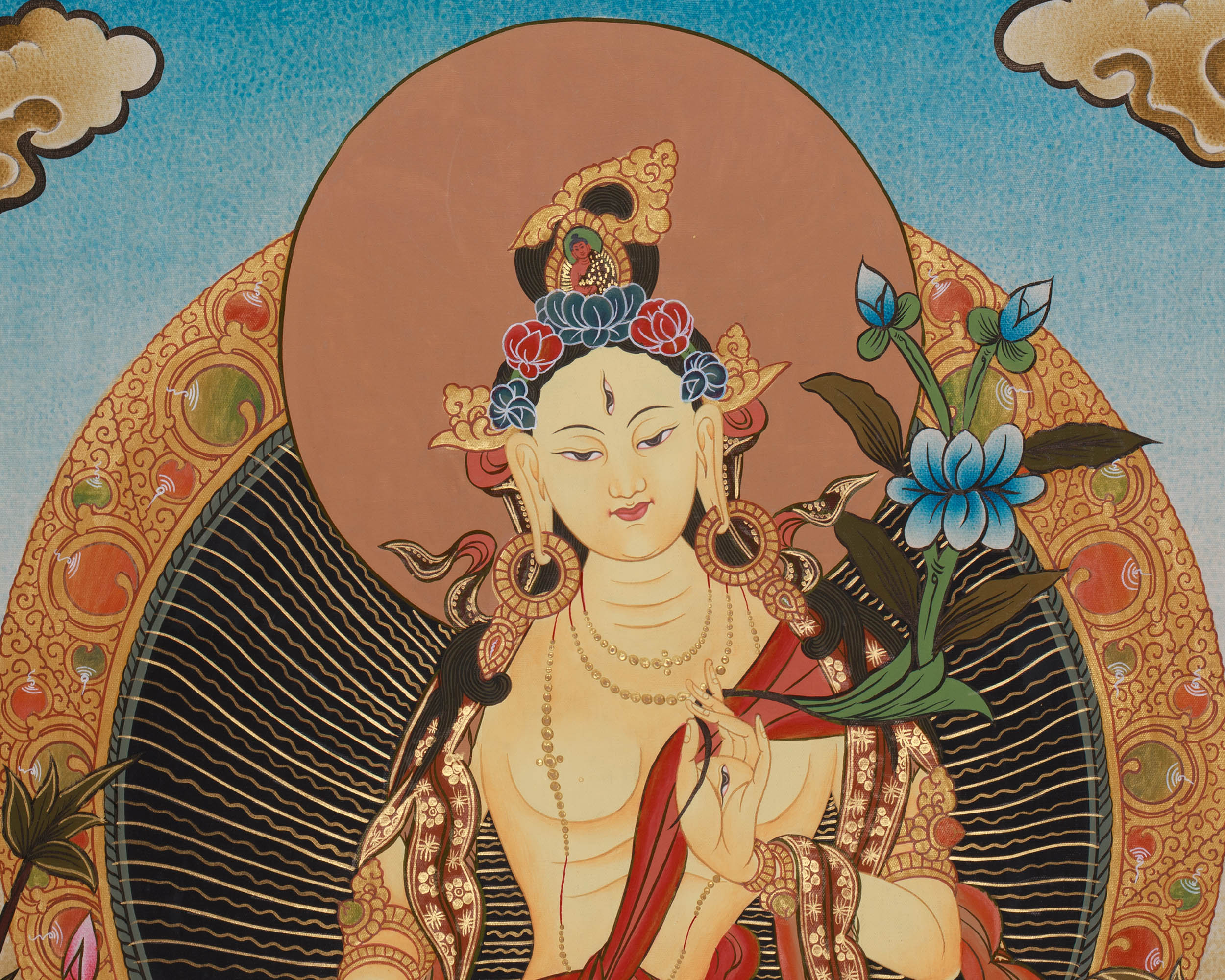 Buddhist Goddess Tara White Thangka | Divine Feminine