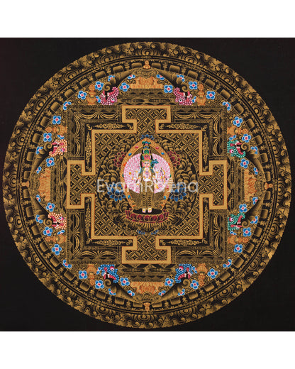 Small Original Hand painted Chengrezig Mandala | Bodhisattva of Compassion