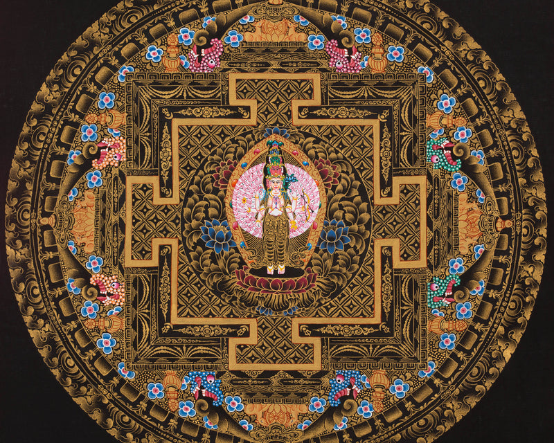 Small Original Hand painted Chengrezig Mandala | Bodhisattva of Compassion