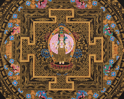 Small Original Hand painted Chengrezig Mandala | Bodhisattva of Compassion