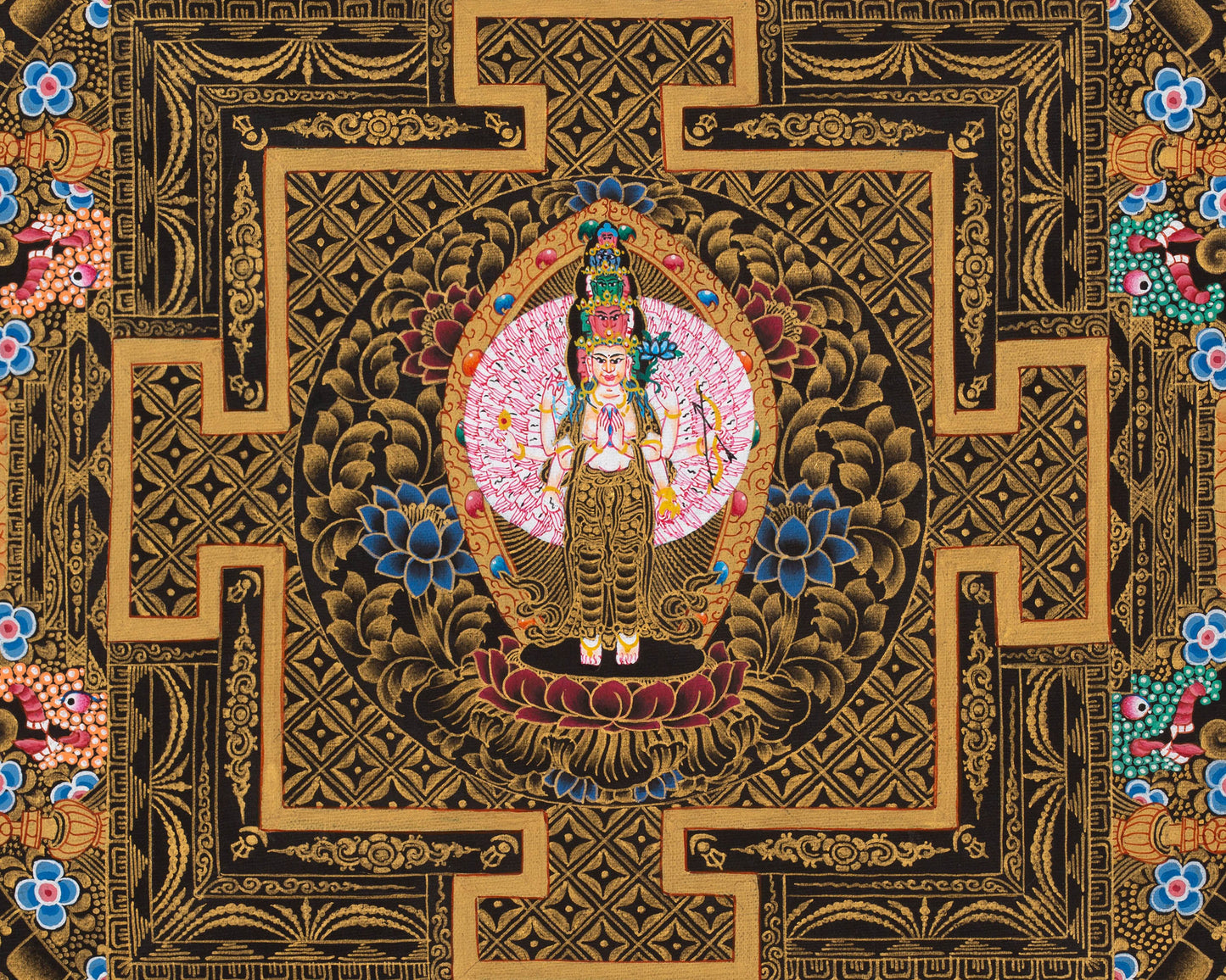 Small Original Hand painted Chengrezig Mandala | Bodhisattva of Compassion