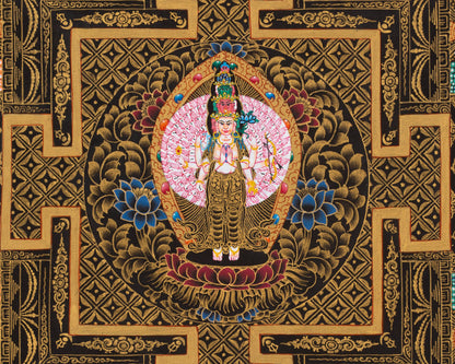 Small Original Hand painted Chengrezig Mandala | Bodhisattva of Compassion