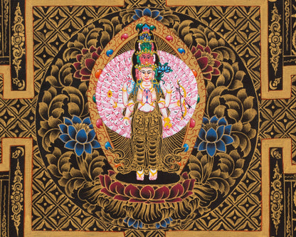 Small Original Hand painted Chengrezig Mandala | Bodhisattva of Compassion