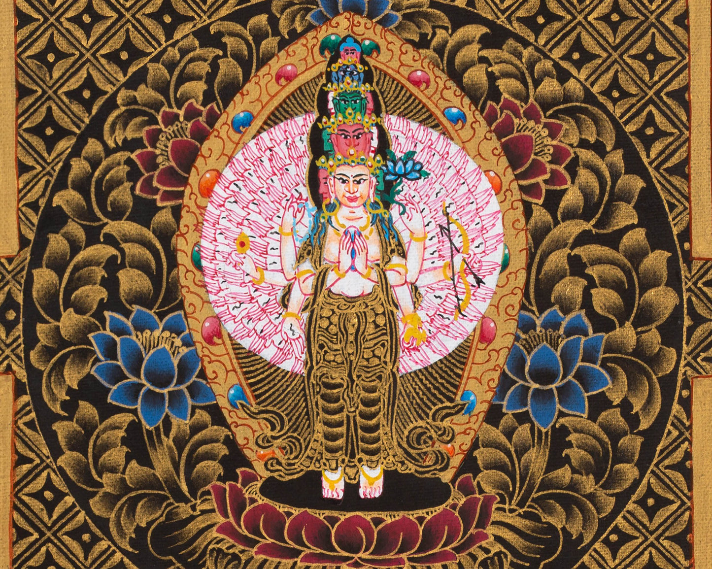 Small Original Hand painted Chengrezig Mandala | Bodhisattva of Compassion