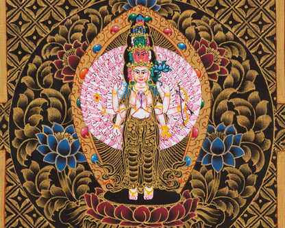 Small Original Hand painted Chengrezig Mandala | Bodhisattva of Compassion