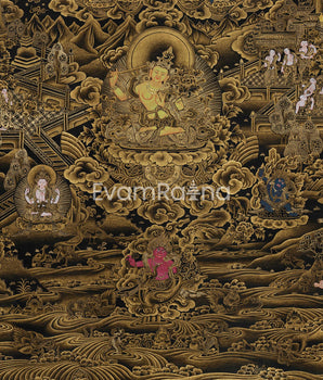 Golden-Hued Vajrayana Buddhist Manjushri Print | Wisdom Deity Wall Art for Altar