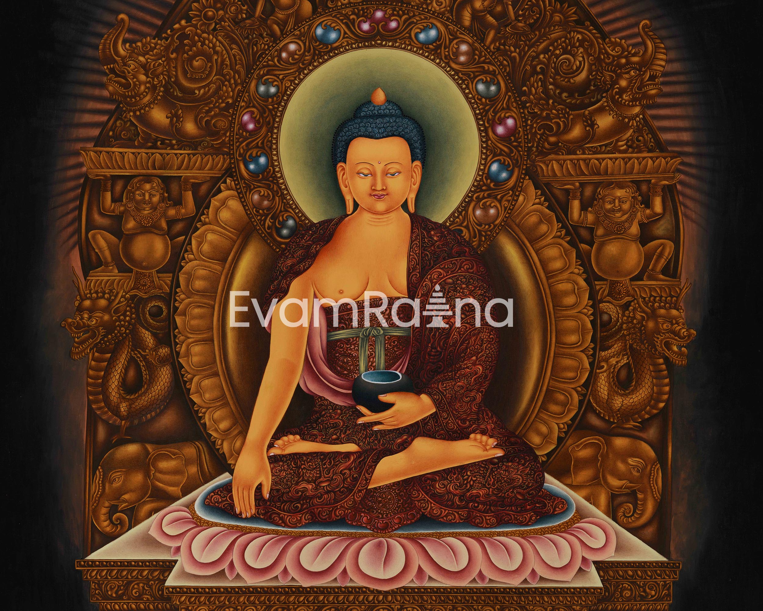 Siddhartha Gautama on Majestic Throne | High-Quality Giclee Canvas Print