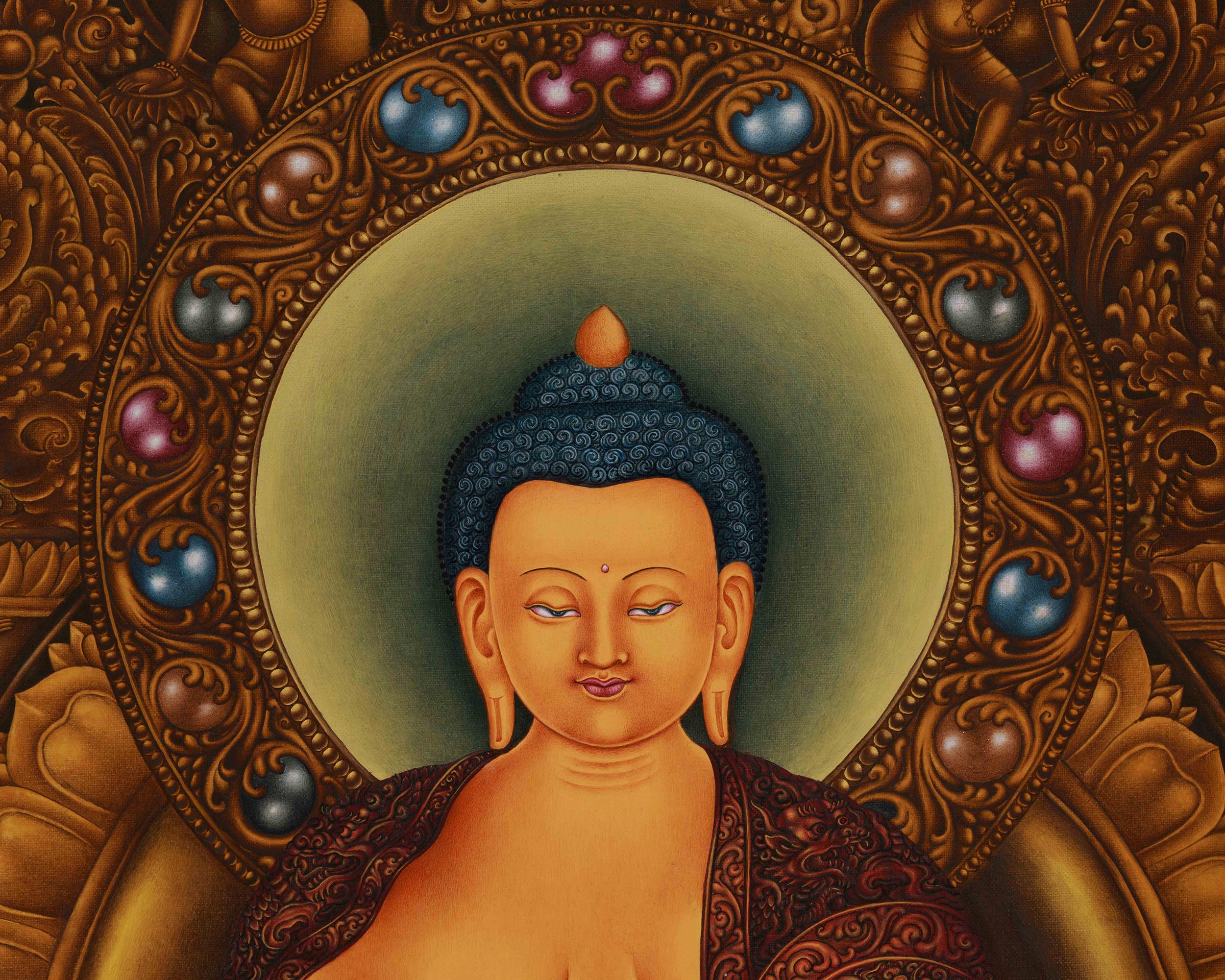 Siddhartha Gautama on Majestic Throne | High-Quality Giclee Canvas Print