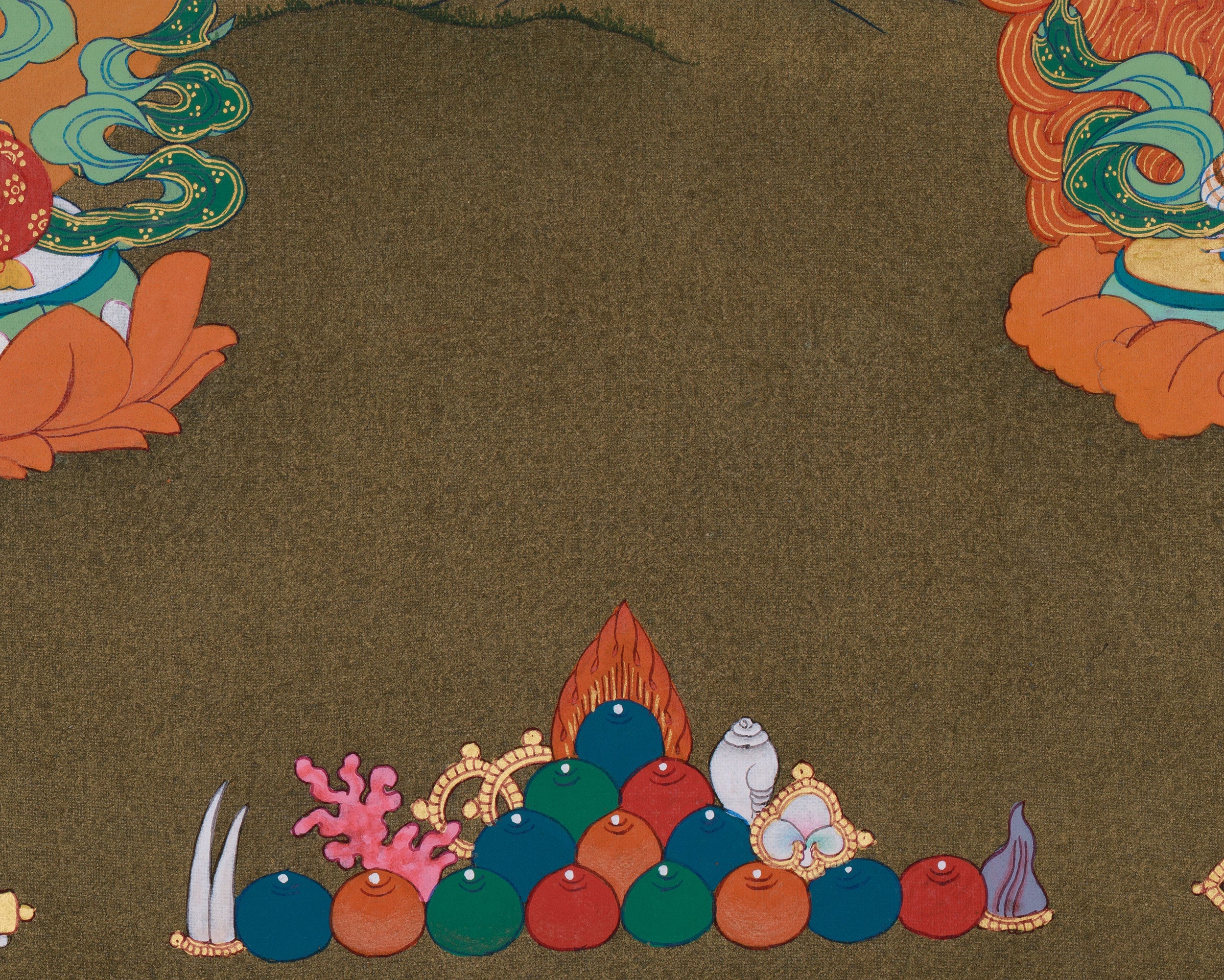Tibetan Buddhist Manjushri with Chenrezig and Vajrapani | Thangka of Three Bodhisattvas