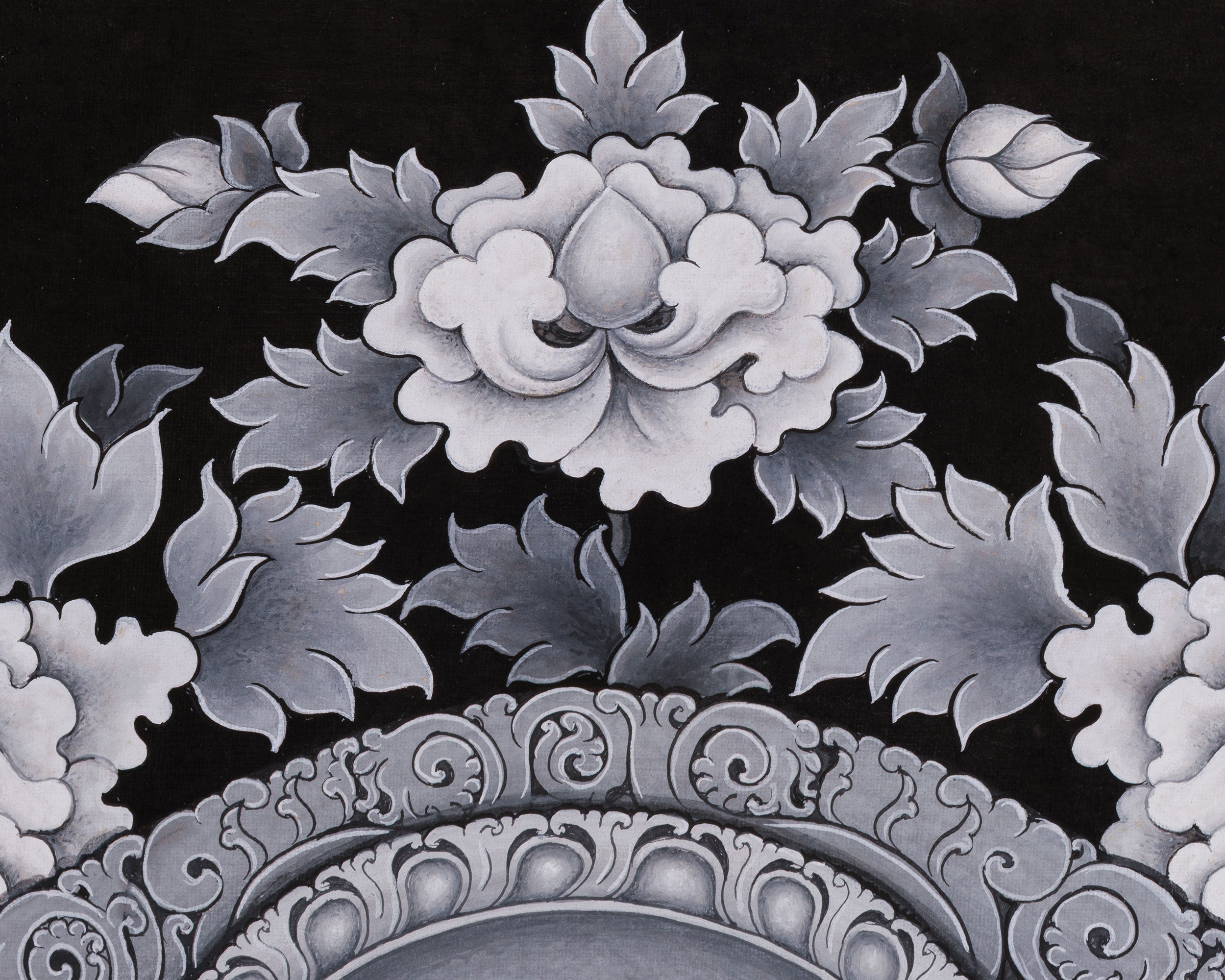 Vajrasattva with Consort Paubha Art | Black and White Print for Purification & Wisdom