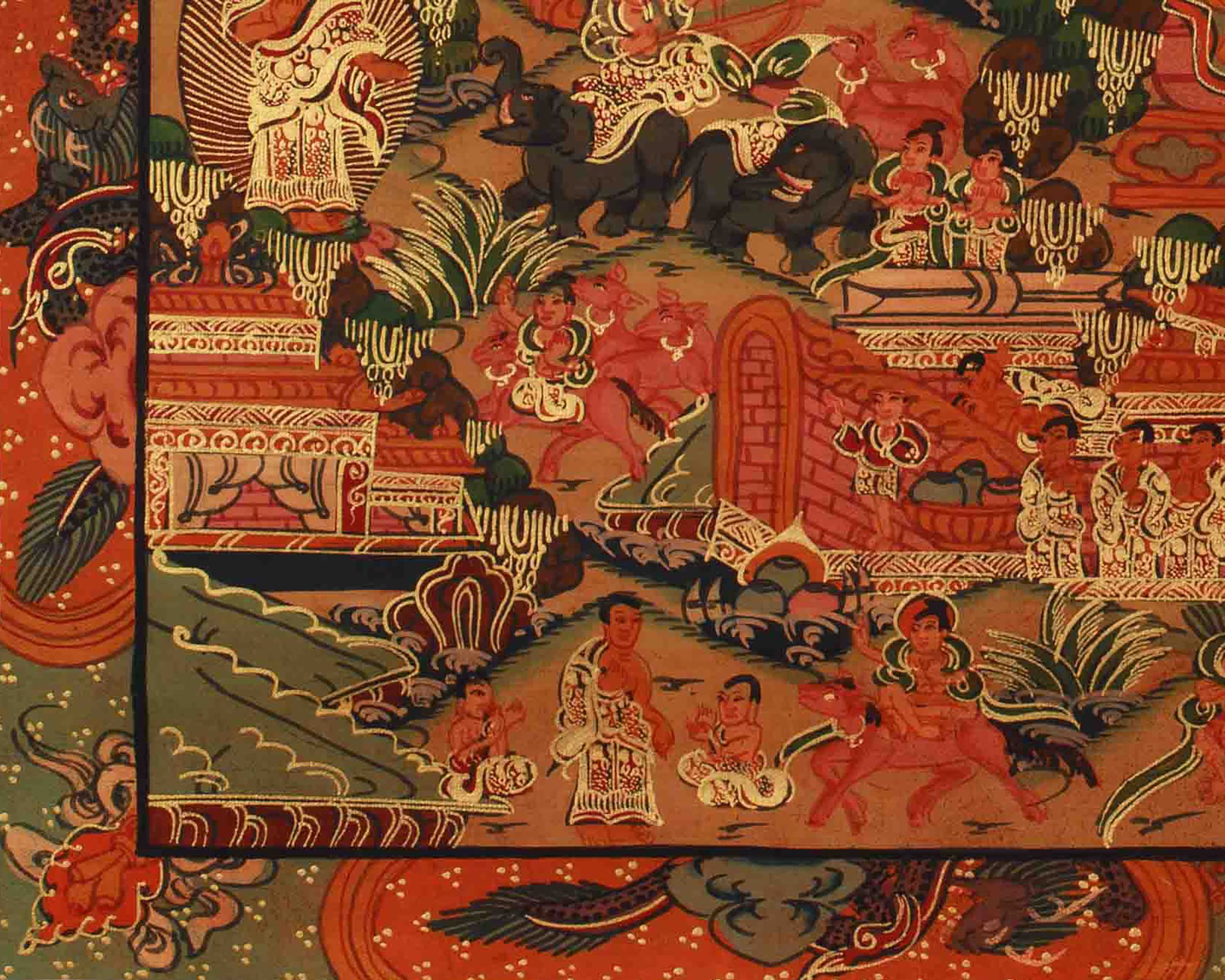 Sacred Buddha Life Story Art | Birth, Enlightenment, and Teaching of Dharma Thangka