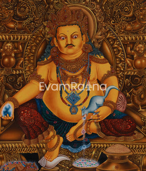 Realistic Portrayal of Jambhala Canvas Print | Kubera Giclée Art for Wealth and Protection