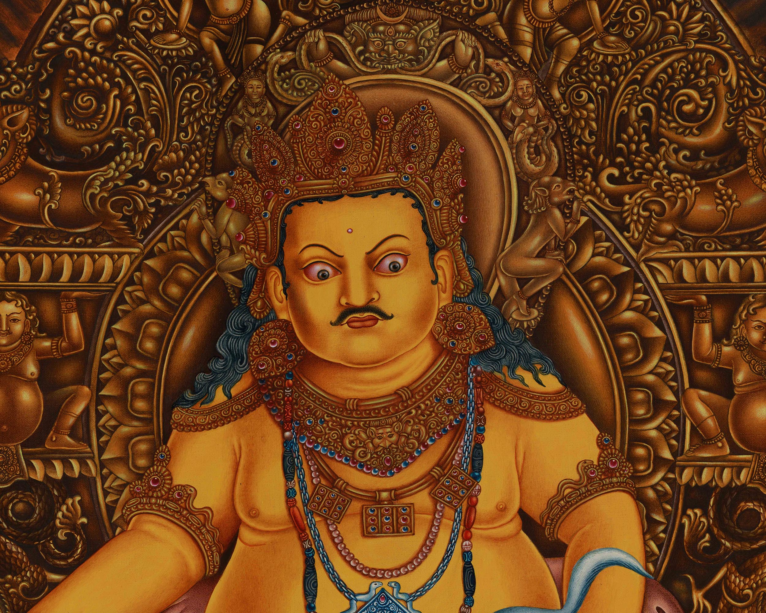 Realistic Portrayal of Jambhala Canvas Print | Kubera Giclée Art for Wealth and Protection
