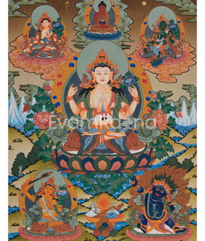 Avalokiteshvara Thangka with Buddhas and Bodhisattvas 