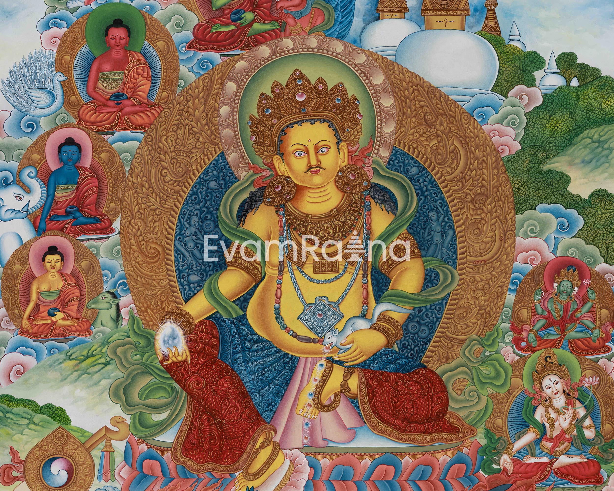 Deity of Wealth, Yellow Dzambhala | Guardian of Prosperity on Cotton Canvas