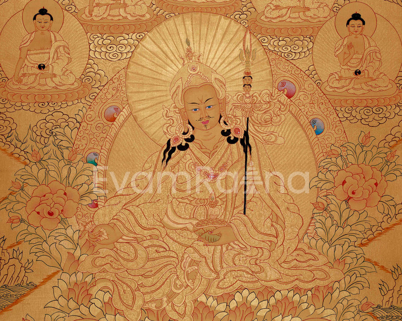 Full Gold Guru Rinpoche Thangka Painting | Hand-Painted Tibetan Buddhist Arts