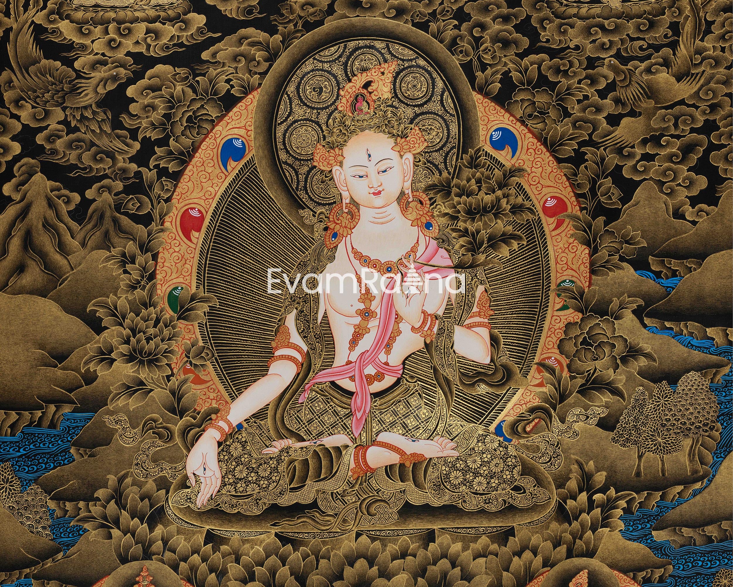 Golden Hued White Tara Canvas Print | High-Quality Giclee Print of Healing Deities