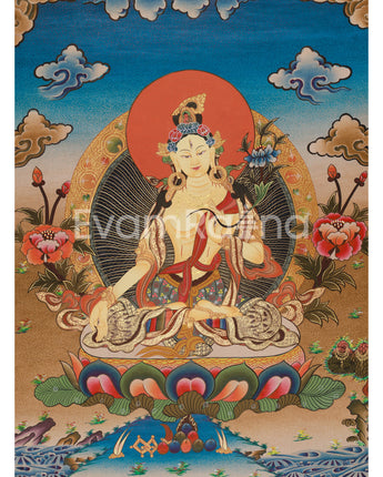 Buddhist Goddess Tara White Thangka