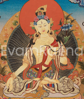 Buddhist Goddess Tara White Thangka | Divine Feminine