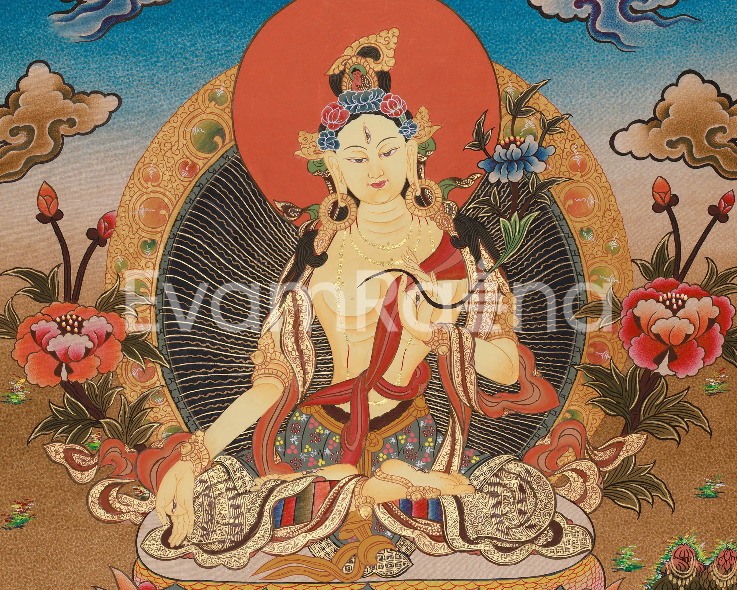 Buddhist Goddess Tara White Thangka | Divine Feminine