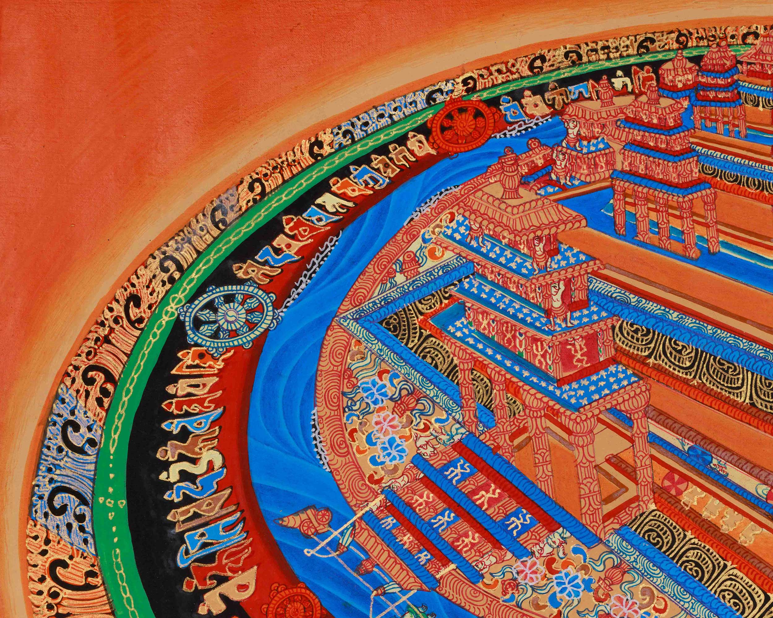 Three-Dimensional Kalachakra Mandala | Hand-Painted Wheel of Time Thangka