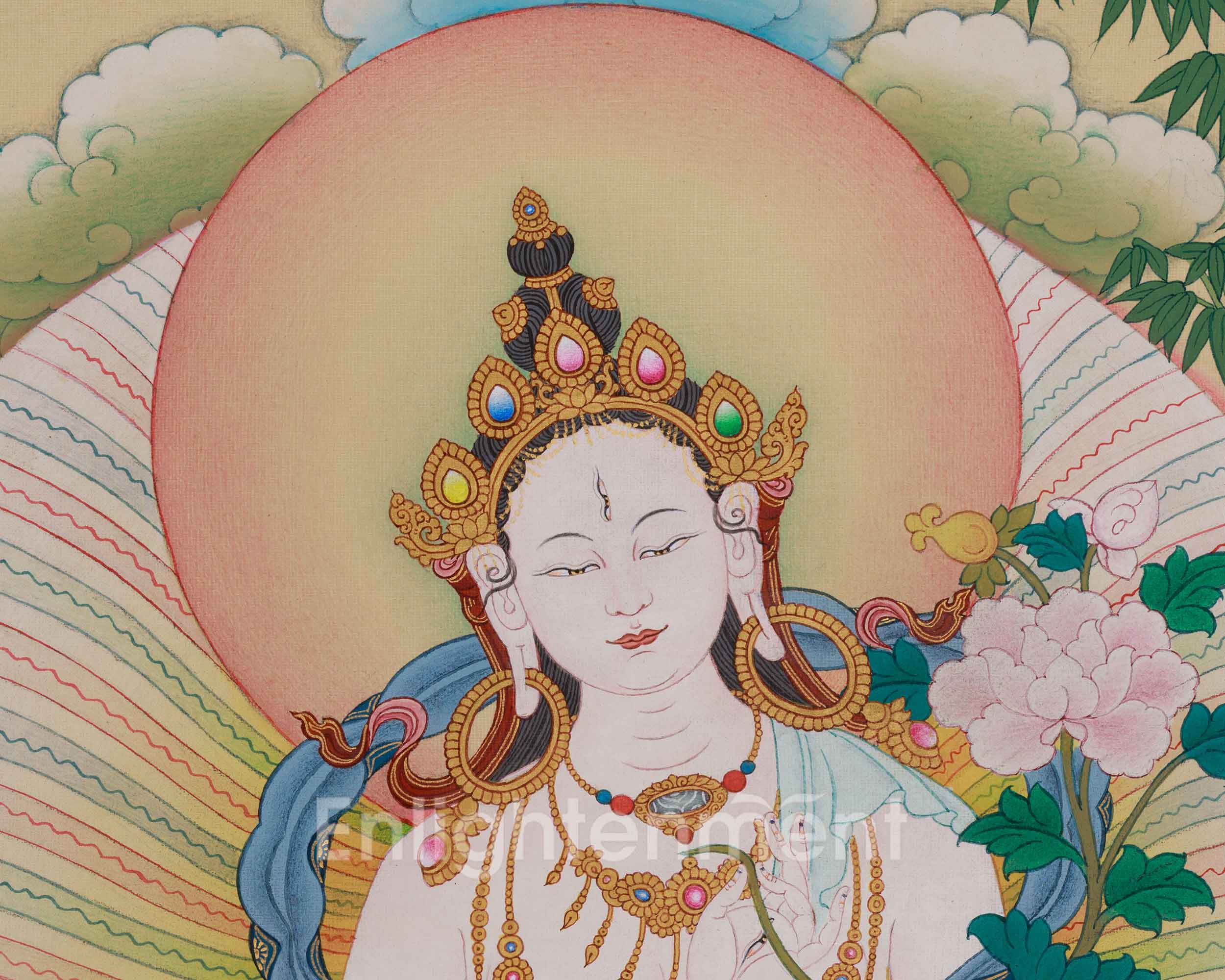 Goddess White Tara Thangka | Symbol Of Compassion with Brocade