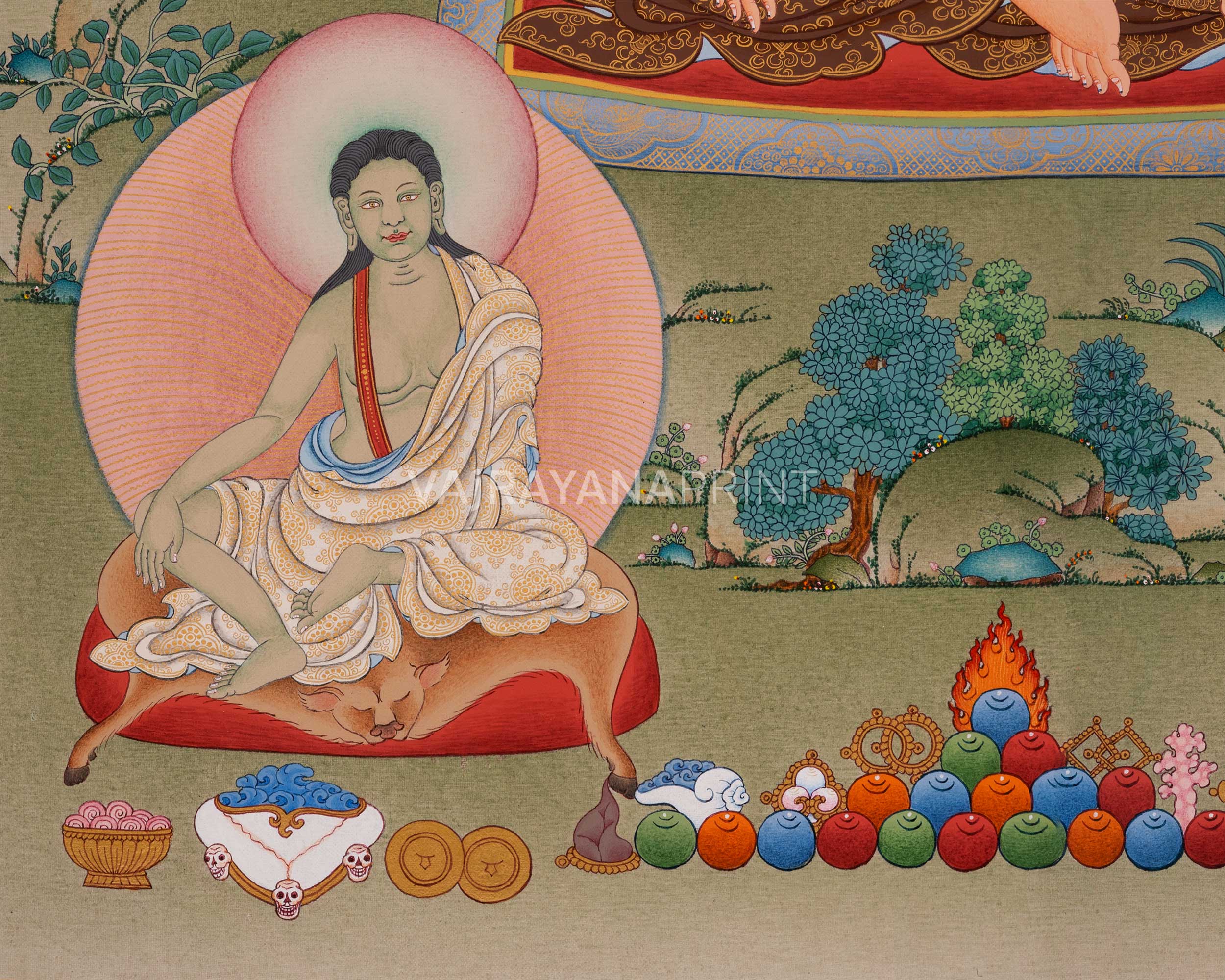 Marpha with Milarepa and Gampopa Thangka Print | Digital Canvas Print Of Tibetan Masters Thangka