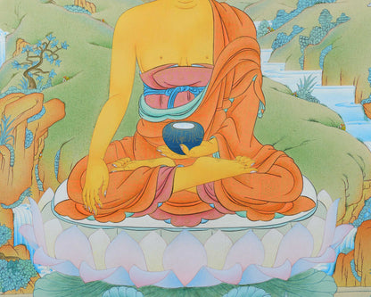 Buddha Shakyamuni Thangka, Hand Painted Tibetan Painting in 24K Gold